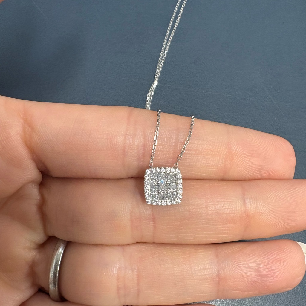 Suzy Levian Sterling Silver White Cz Square Pendant Necklace Nwt